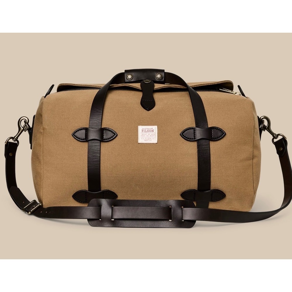 NWOT Filson Small Rugged Twill Duffle Bag Tan Bridle Leather 33L MSRP:$499